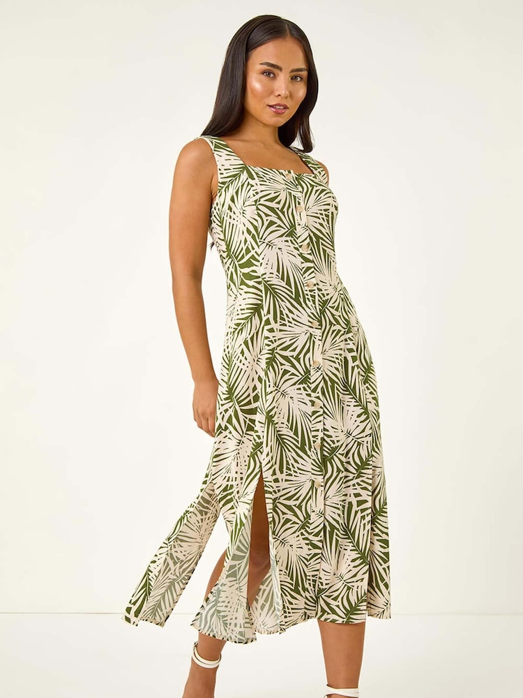 Vestido midi com estampa de folhas Roman Petite e botões - Imagem 2 de 5