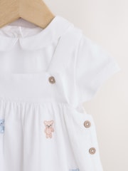 White Embroidered Bear Woven Dungaree and Bodysuit Baby Set (0mths-3yrs) - Image 4 of 10