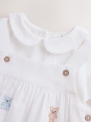 White Embroidered Bear Woven Dungaree and Bodysuit Baby Set (0mths-3yrs) - Image 5 of 10