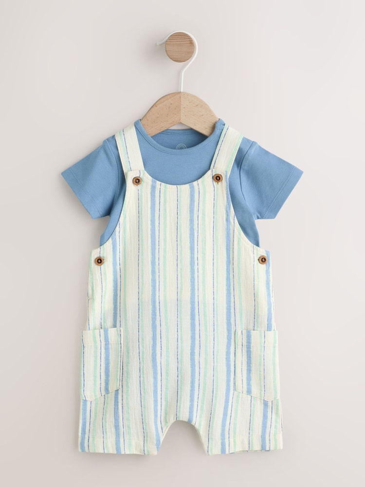 Blue Stripe Woven Dungaree and Bodysuit Set (0mths-2yrs) - Image 1 of 9