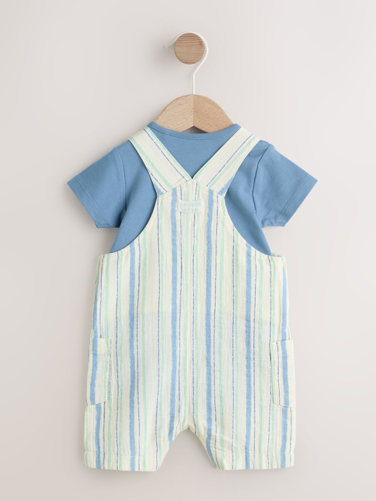 Blue Stripe Woven Dungaree and Bodysuit Set (0mths-2yrs) - Image 2 of 9