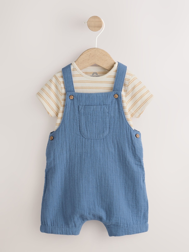 Mid Blue Woven Dungarees and Bodysuit Baby Set (0mths-2yrs) - Image 1 of 6