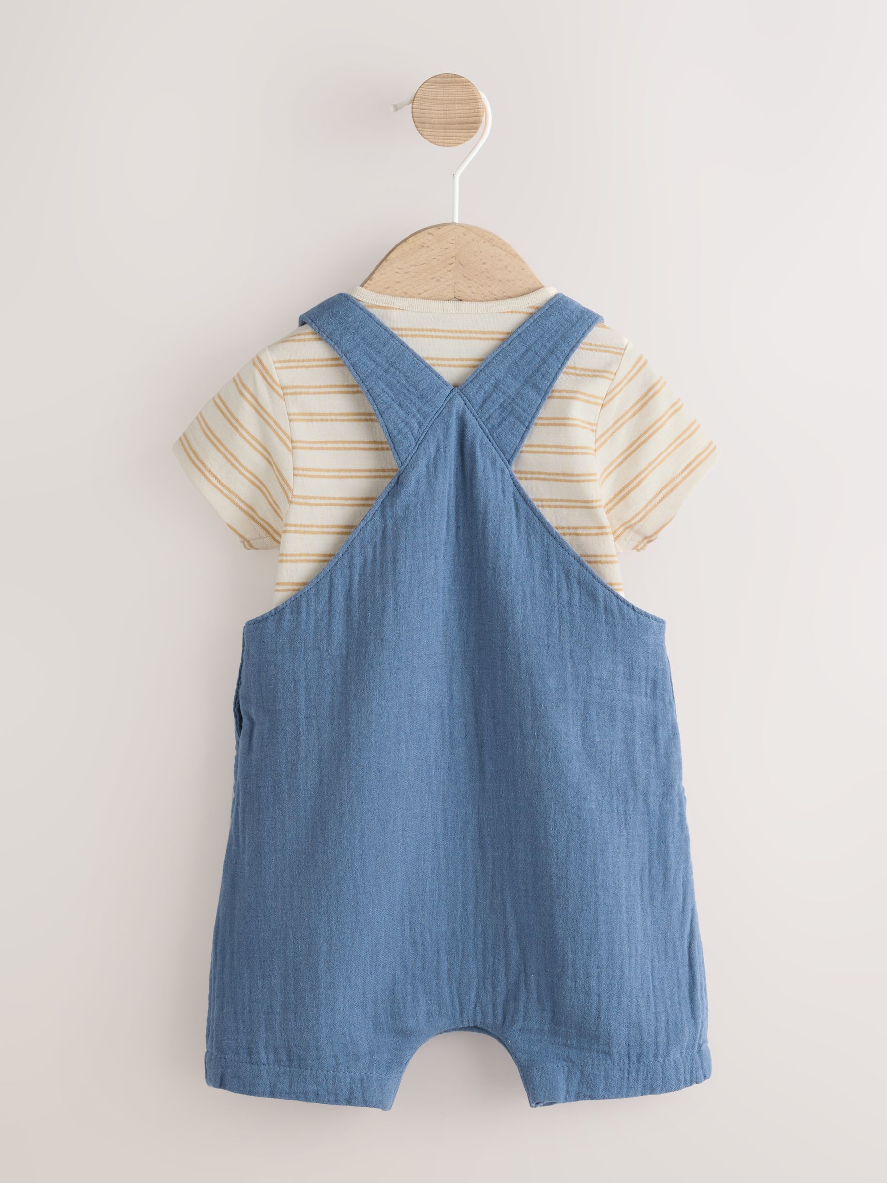 Buy Mid Blue - Woven Dungarees and Bodysuit Baby Set (0mths-2yrs