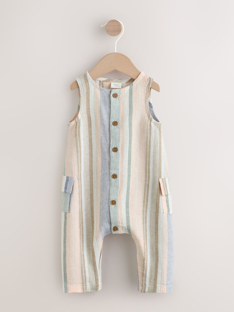 Blue Stripe Woven Baby Romper (0mths-2yrs) - Image 1 of 6