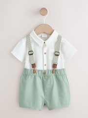 Sage Green Shirt Body Shorts and Braces Baby Set 3 Piece (0mths-2yrs) - Image 1 of 9