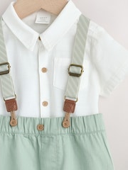Sage Green Shirt Body Shorts and Braces Baby Set 3 Piece (0mths-2yrs) - Image 4 of 9