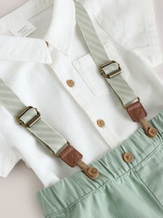 Sage Green Shirt Body Shorts and Braces Baby Set 3 Piece (0mths-2yrs) - Image 5 of 9