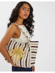 Accessorize Natural Palm Stripe Shopper Bag - Image 1 of 4