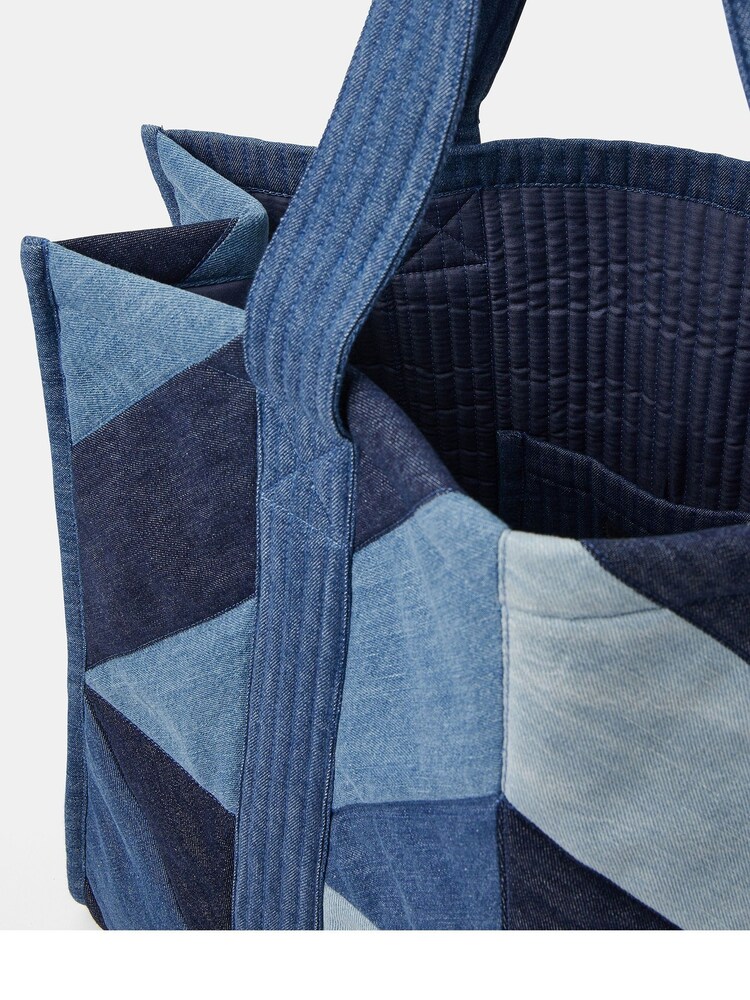 Accessorize Blue Patchwork Denim Shopper Bag - Image 2 of 2 Accessorize Blue Patchwork Denim Shopper Bag - Image 2 of 2