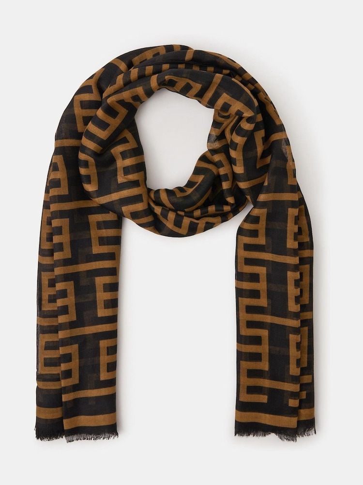 Accessorize Black Geometric Print Lightweight Scarf - Image 1 of 3 Accessorize Black Geometric Print Lightweight Scarf - Image 1 of 3
