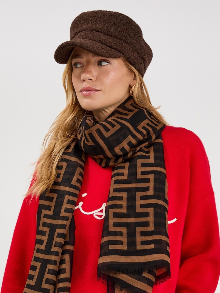 Accessorize Black Geometric Print Lightweight Scarf - Image 2 of 3 Accessorize Black Geometric Print Lightweight Scarf - Image 2 of 3