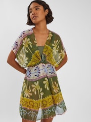 Accessorize Green Mini Palm Print Kaftan Dress - Image 1 of 4