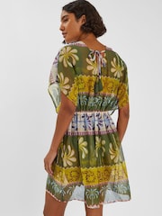 Accessorize Green Mini Palm Print Kaftan Dress - Image 2 of 4