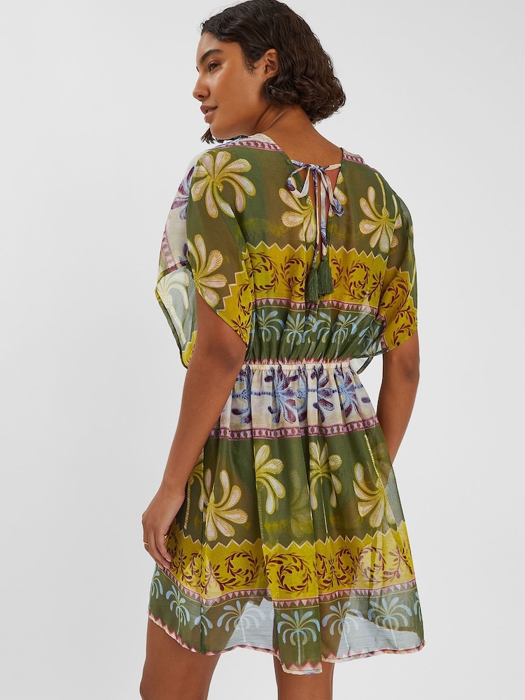 Accessorize Green Mini Palm Print Kaftan Dress - Image 2 of 4