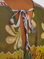 Accessorize Green Mini Palm Print Kaftan Dress - Image 3 of 4