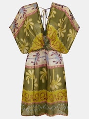 Accessorize Green Mini Palm Print Kaftan Dress - Image 4 of 4
