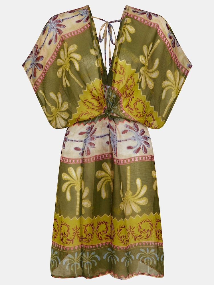 Accessorize Green Mini Palm Print Kaftan Dress - Image 4 of 4