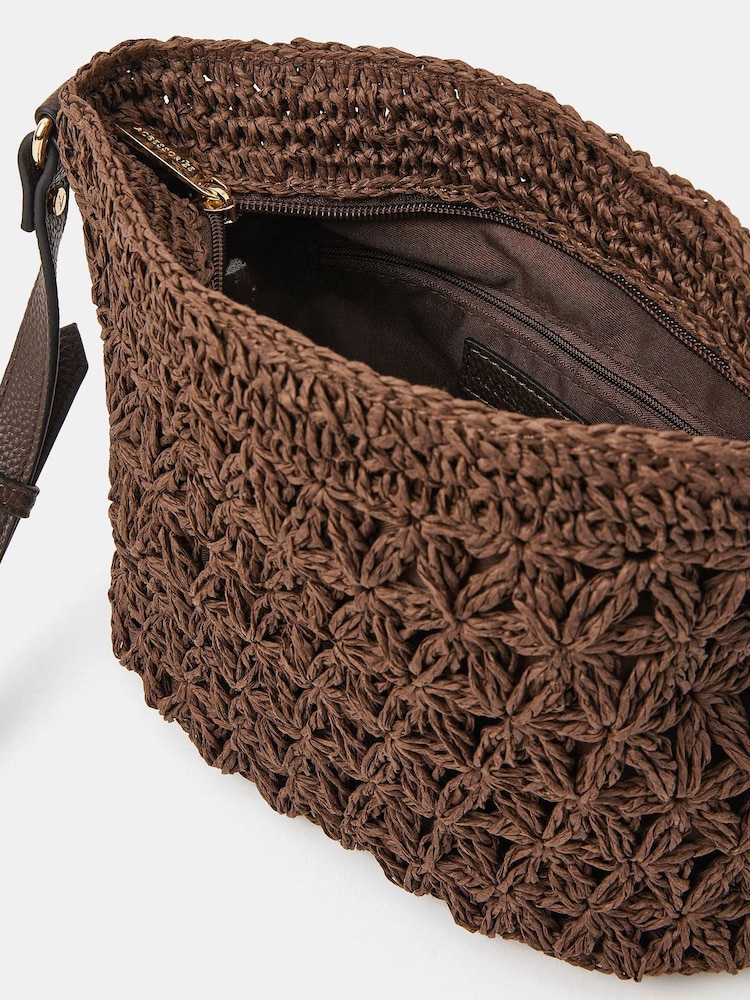Accessorize Brown Raffia Cross-Body Bag - Image 2 of 2 Accessorize Brown Raffia Cross-Body Bag - Image 2 of 2