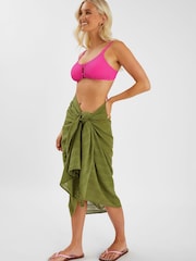 Accessorize Green Check Tassel Sarong - Image 1 of 4