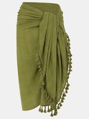 Accessorize Green Check Tassel Sarong - Image 4 of 4
