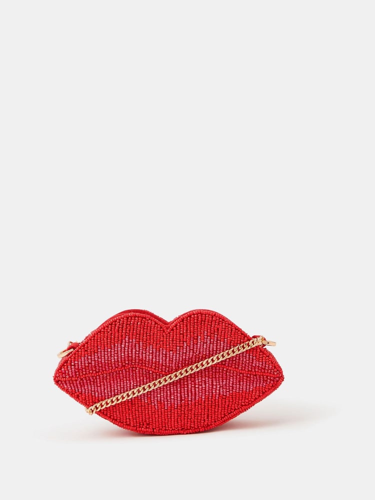 Accessorize Red Beaded Lips Clutch Bag - Image 1 of 2