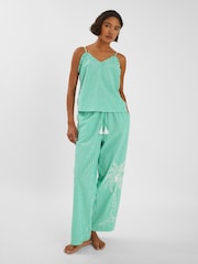 Accessorize Green Embroidered Stripe Long Pyjamas Set - Image 1 of 1