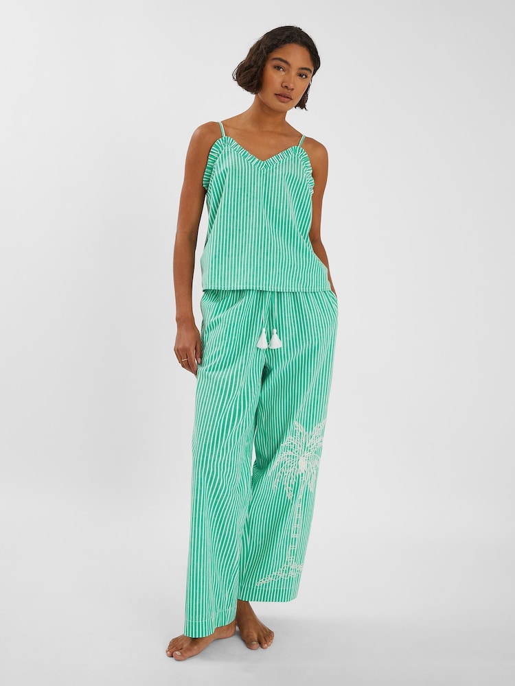 Accessorize Green Embroidered Stripe Long Pyjamas Set - Image 1 of 1