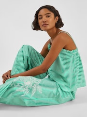 Accessorize Green Embroidered Stripe Long Pyjamas Set - Image 3 of 4