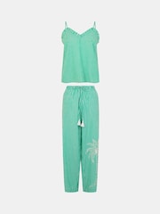Accessorize Green Embroidered Stripe Long Pyjamas Set - Image 4 of 4