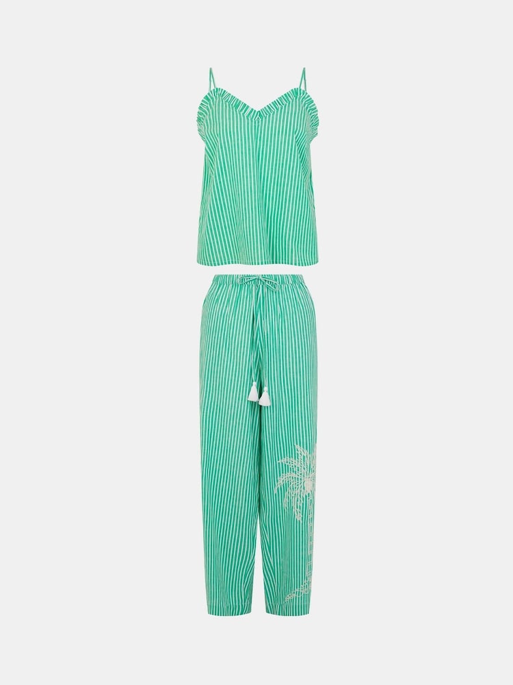 Accessorize Green Embroidered Stripe Long Pyjamas Set - Image 4 of 4 Accessorize Green Embroidered Stripe Long Pyjamas Set - Image 4 of 4