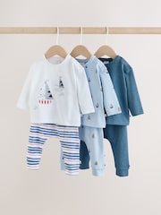 أزرق بحري - طقم من 6 قطع من بلوزة وبنطلون ضيق للبيبي (0شهر-3سنوات) - Image 1 of 15