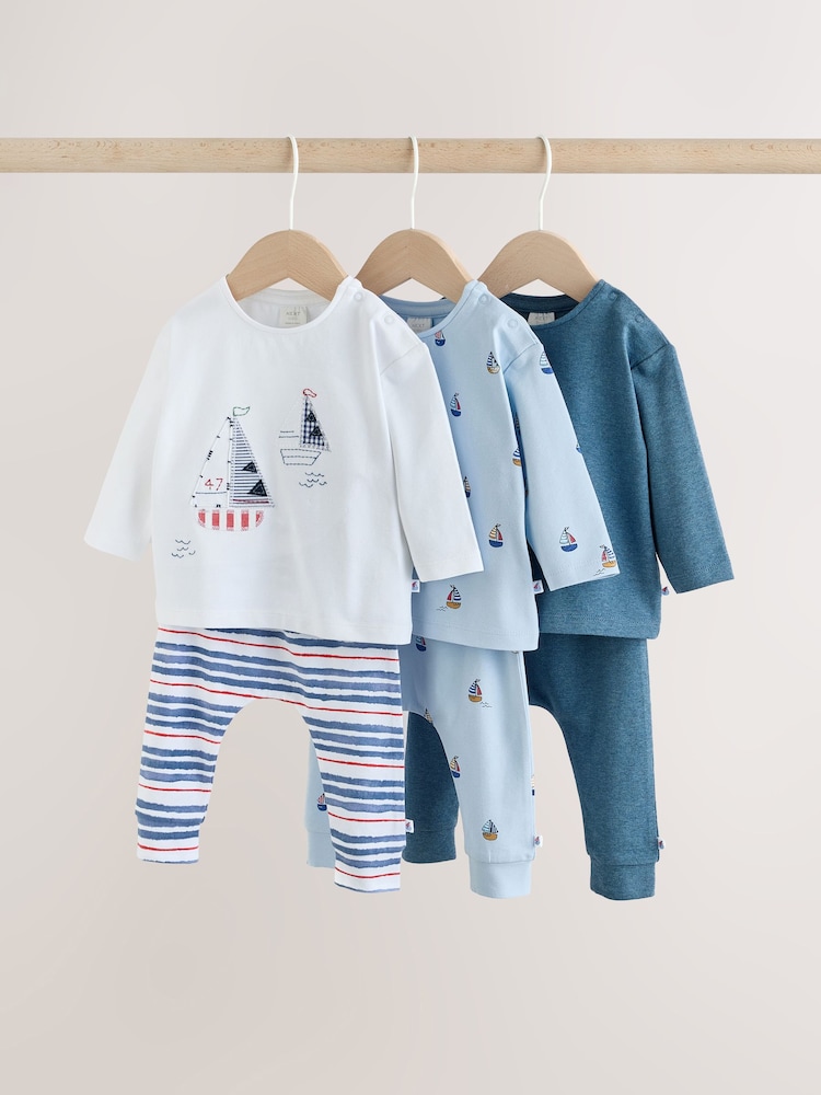 أزرق بحري - طقم من 6 قطع من بلوزة وبنطلون ضيق للبيبي (0شهر-3سنوات) - Image 1 of 15