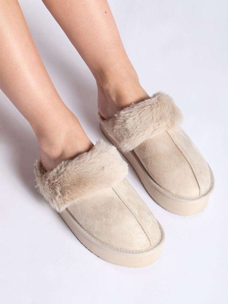 Boux Avenue Platform Suedette Mule Brown Slippers - Image 1 of 5