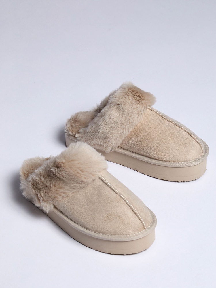 Boux Avenue Platform Suedette Mule Brown Slippers - Image 2 of 5 Boux Avenue Platform Suedette Mule Brown Slippers - Image 2 of 5