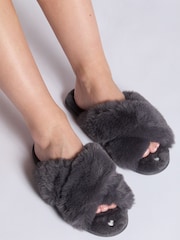 Boux Avenue Grey Heart Embroidered Crossband Slippers - Image 1 of 6