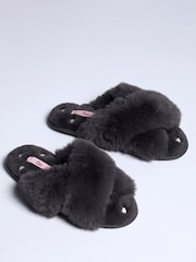 Boux Avenue Grey Heart Embroidered Crossband Slippers - Image 2 of 6