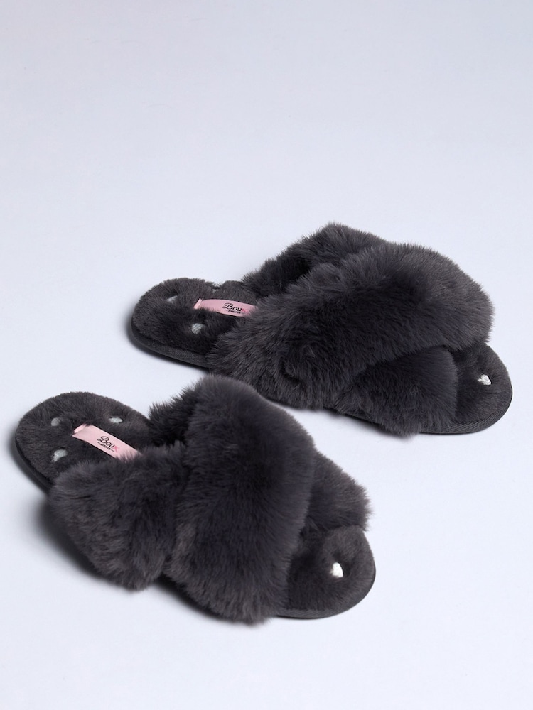 Boux Avenue Grey Heart Embroidered Crossband Slippers - Image 2 of 6