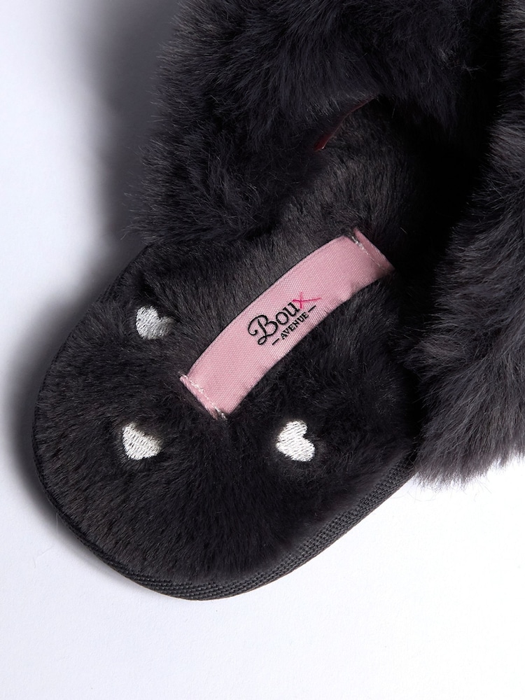 Boux Avenue Grey Heart Embroidered Crossband Slippers - Image 6 of 6