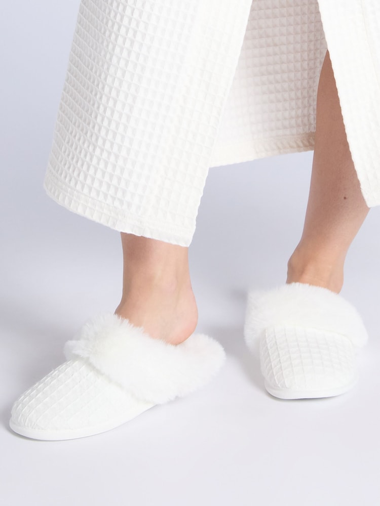 Boux Avenue Waffle Plush Mule White Slippers - Image 1 of 6 Boux Avenue Waffle Plush Mule White Slippers - Image 1 of 6