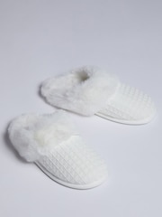 Boux Avenue Waffle Plush Mule White Slippers - Image 5 of 6