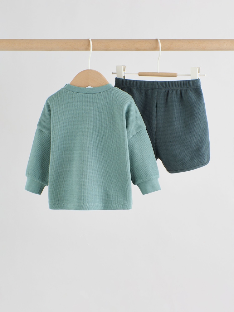 Green Long Sleeve Top and Shorts Baby Set (0mths-2yrs) - Image 2 of 12 Green Long Sleeve Top and Shorts Baby Set (0mths-2yrs) - Image 2 of 12