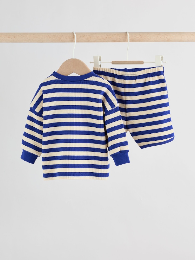 Blue Stripe Long Sleeve Top and Shorts Baby Set (0mths-2yrs) - Image 2 of 11 Blue Stripe Long Sleeve Top and Shorts Baby Set (0mths-2yrs) - Image 2 of 11