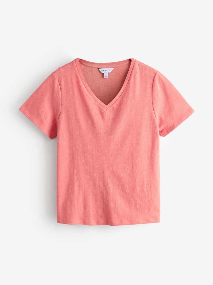 Coral Pink Basic V-Neck Short Sleeve T-Shirt - Image 1 of 1 Coral Pink Basic V-Neck Short Sleeve T-Shirt - Image 1 of 1