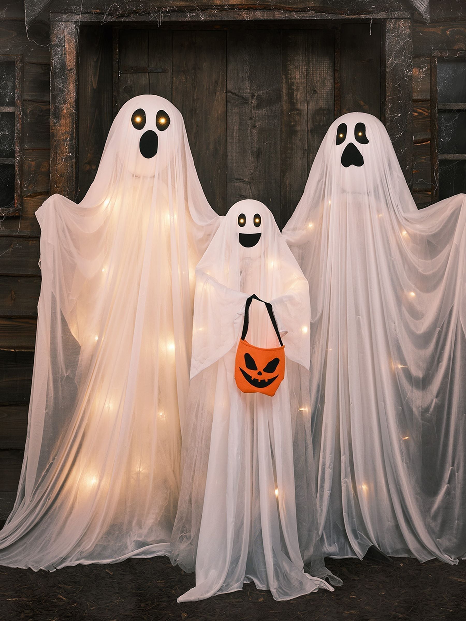 Décorations Fantômes Halloween LED - Lot De 3, 45 Cm - Effets Lumineux, à Suspendre - Pour Intérieur Et Extérieur - 9