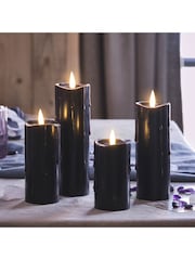 Lights4fun 4 TruGlow® Black Wax LED Slim Pillar Candles - Image 1 of 2