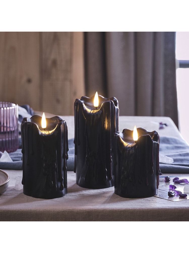 Lights4fun TruGlow® Black Dripping Wax LED Candle Trio - Image 1 of 2
