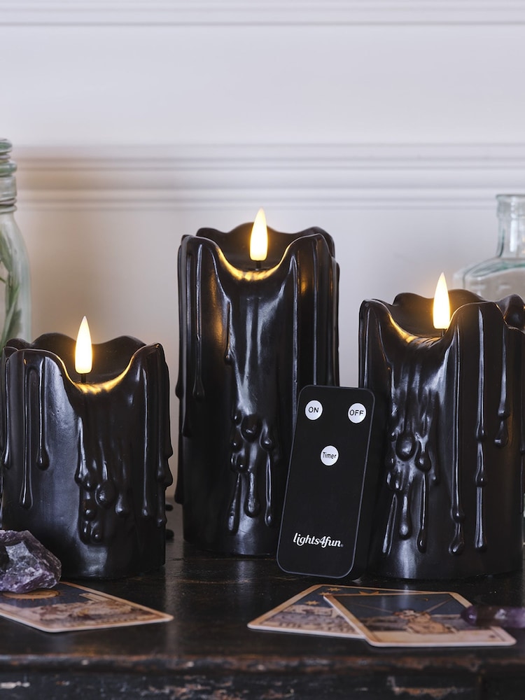 Lights4fun TruGlow® Black Dripping Wax LED Candle Trio - Image 5 of 5 Lights4fun TruGlow® Black Dripping Wax LED Candle Trio - Image 5 of 5