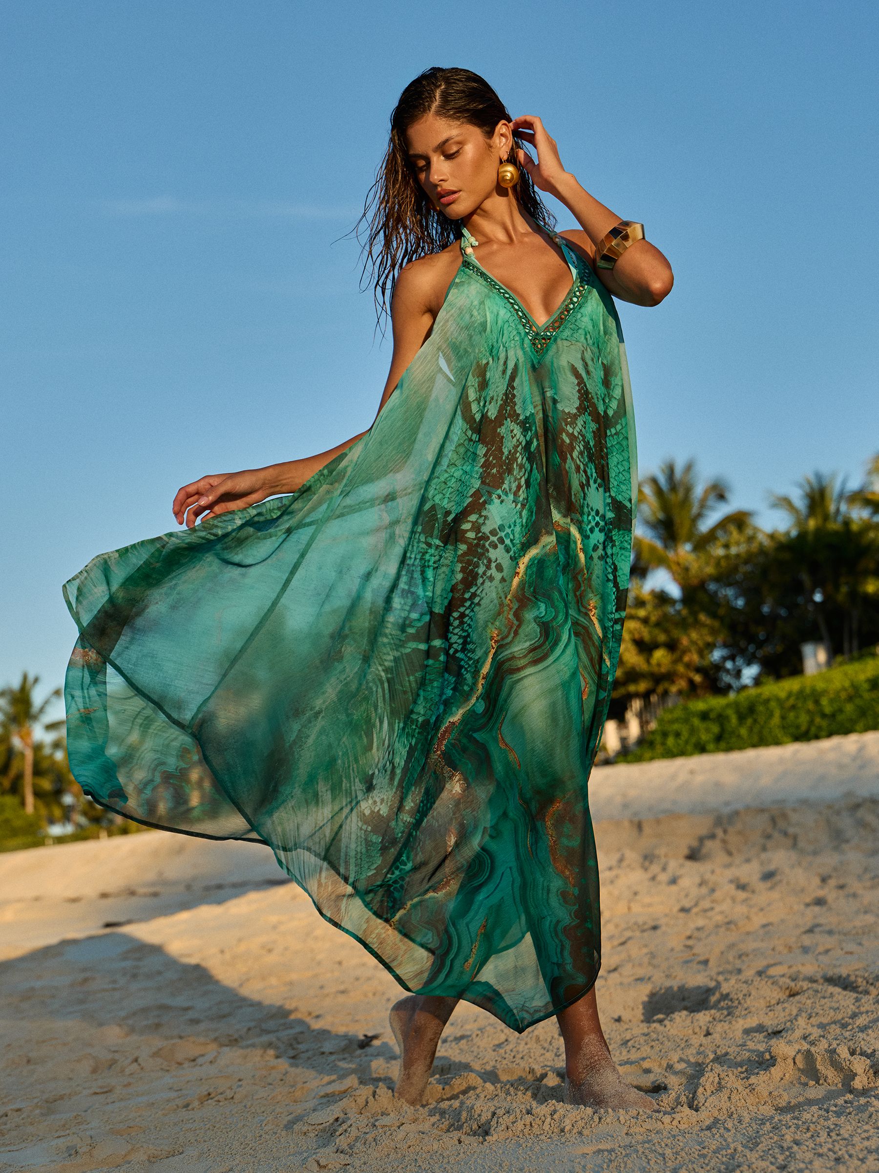 Buy Lipsy Green Printed Maxi Strappy Hanky Hem Beach Cover-Up