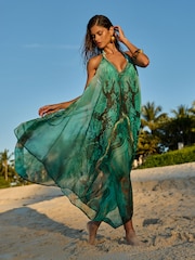 Lipsy Green Mara Printed Hanky Hem Dress - Image 1 of 3