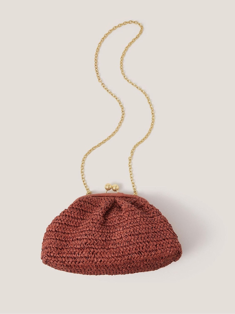 Monsoon Orange Lana Raffia Clutch Bag - Image 1 of 4